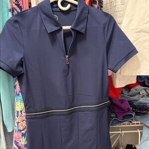 Bogner Dark Blue Midi Dress with Collar and Zip